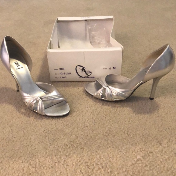 Silver Peep Toe Heels - Picture 1 of 2